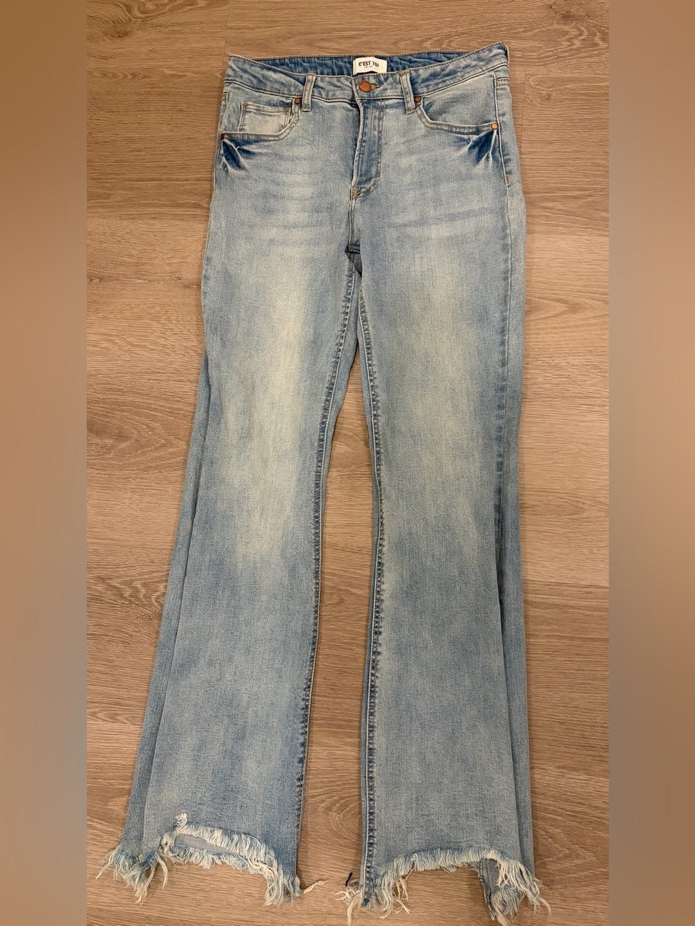 Light Wash Frayed Hem Flare Jeans